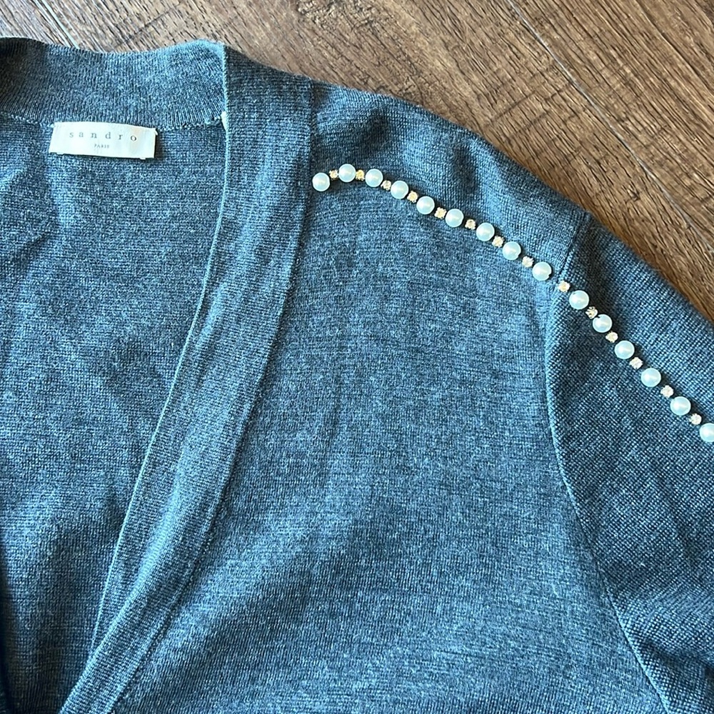 Sandro Sweater With Pearl Detailing Charcoal Gray Sz M - Picture 2 of 3